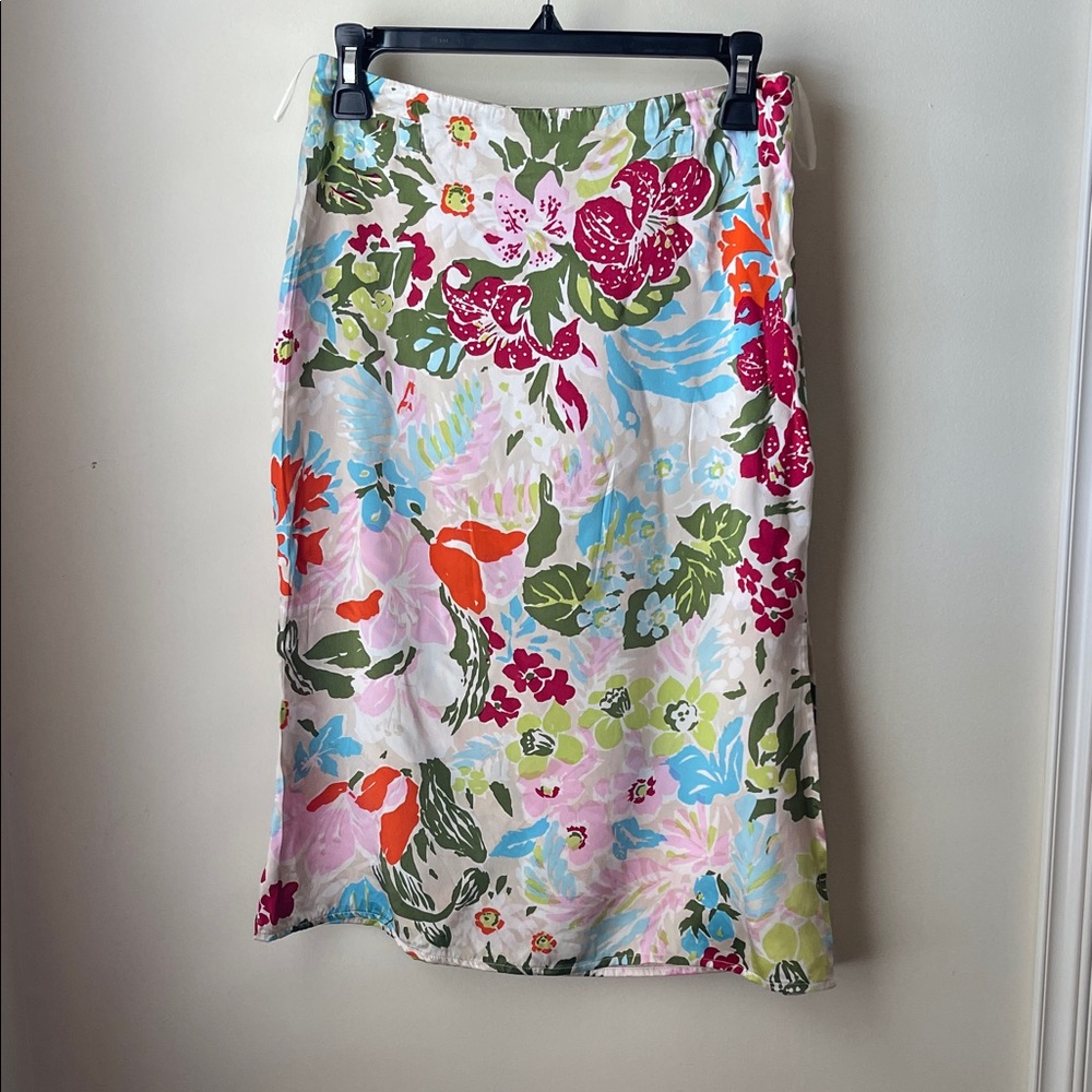 White + Warren Floral Silk Skirt